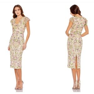 Mac Duggal FLORAL EMBELLISHED FLUTTER CAP SLEEVE DRESS NWT COLOR — Cream Multi